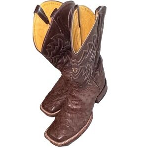 Cavender's Full Quill Ostrich Cowboy Boots Brown Men's 10D Square Toe Western
